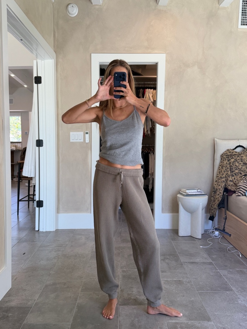Mate the Label Cozy Ribbed Drawstring Jogger Pants in Taupe